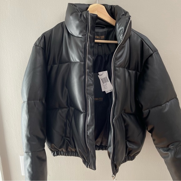 NWT Truth by Republic Faux Leather Puffer Jacket - Picture 5 of 10